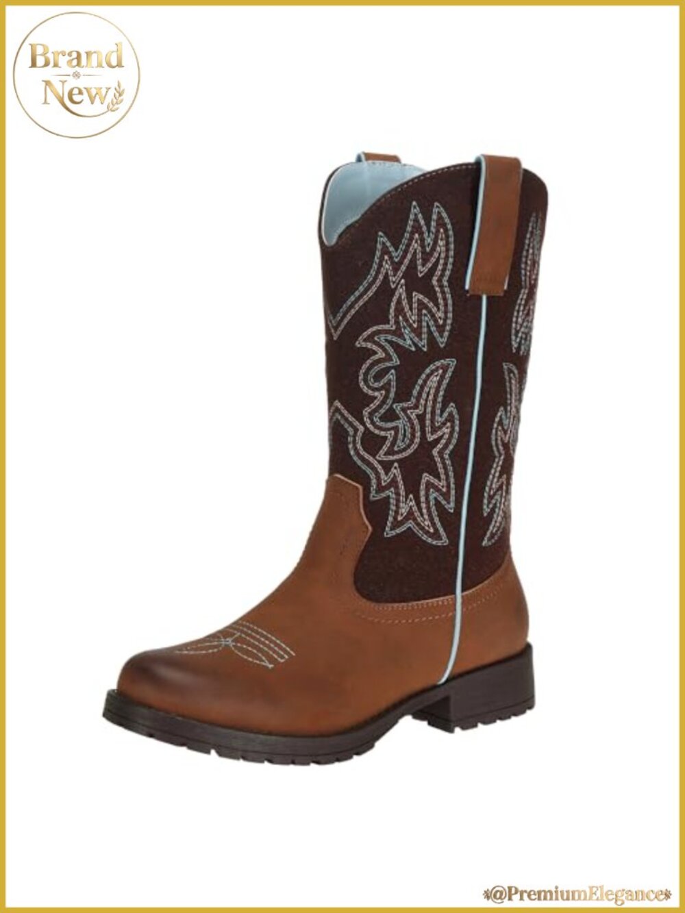 Western Cowboy Boots Faux Leather Round Toe Slip Resistant Mid-Calf
